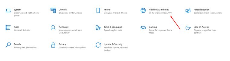a picture of the settings menu with the Network & Internet submenu highlighted